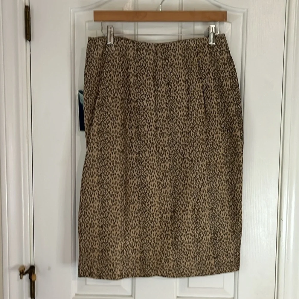 NWT Vintage 100% Leather Deadstock Chia‎ Leopard Print Wrap Skirt Size 10 90s